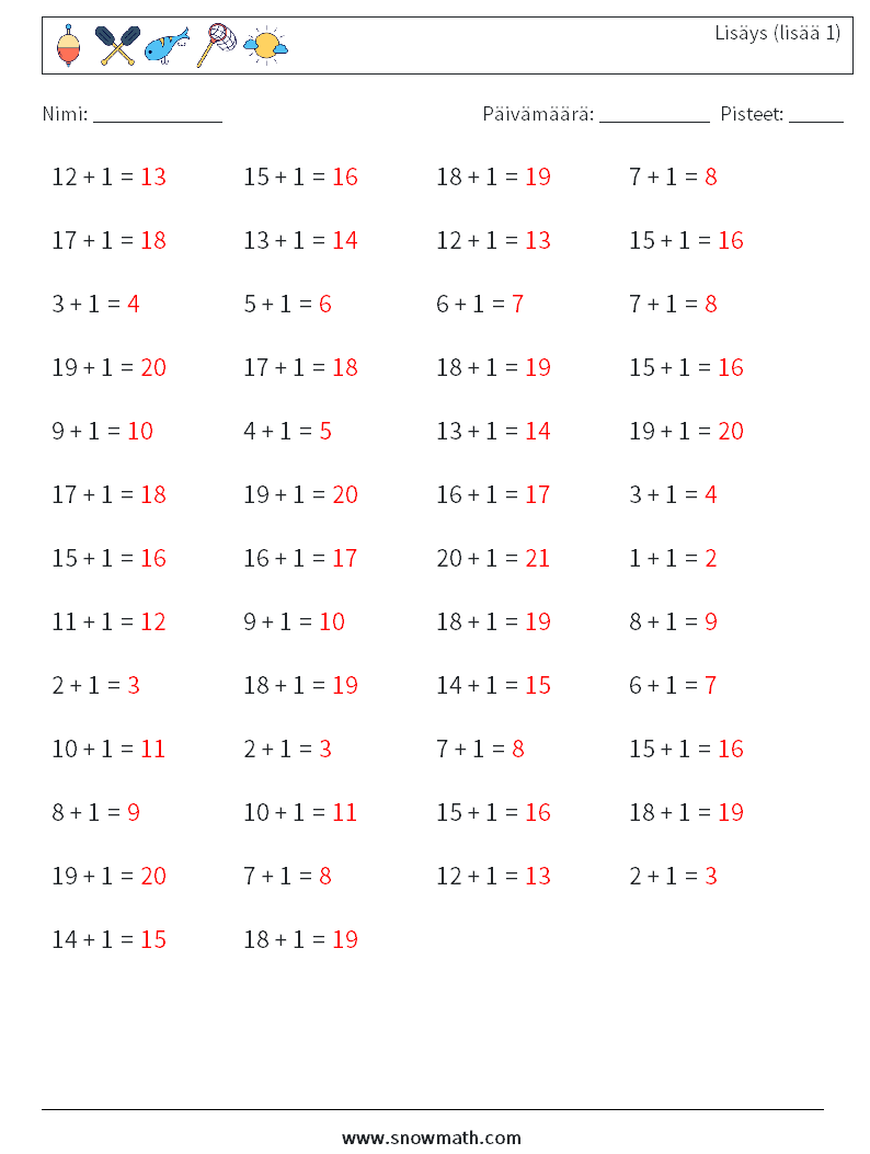 (50) Lisäys (lisää 1) Matematiikan laskentataulukot 3 Kysymys, vastaus