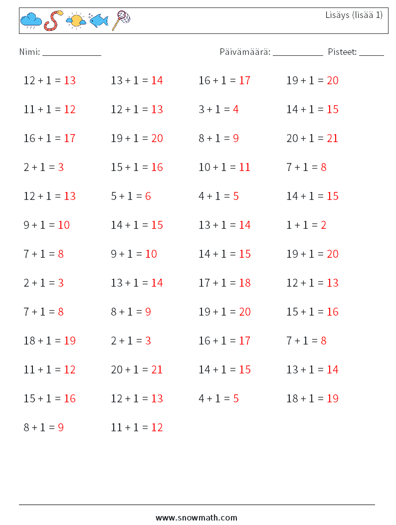 (50) Lisäys (lisää 1) Matematiikan laskentataulukot 4 Kysymys, vastaus