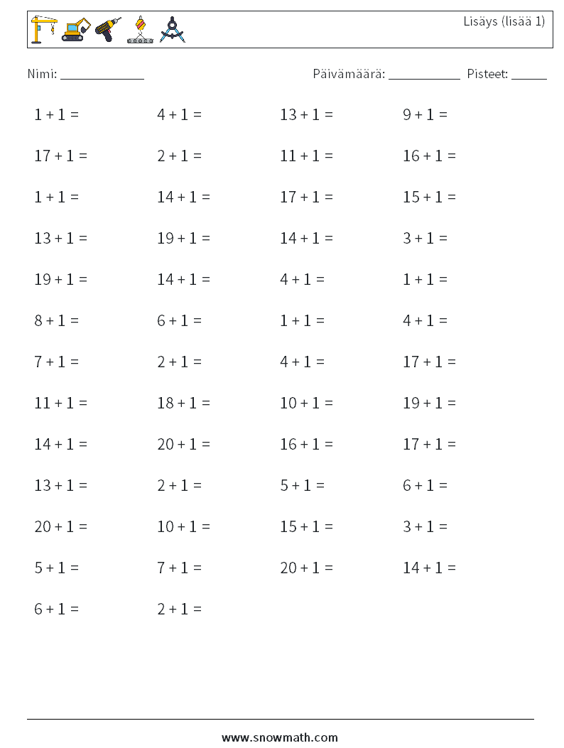 (50) Lisäys (lisää 1) Matematiikan laskentataulukot 5