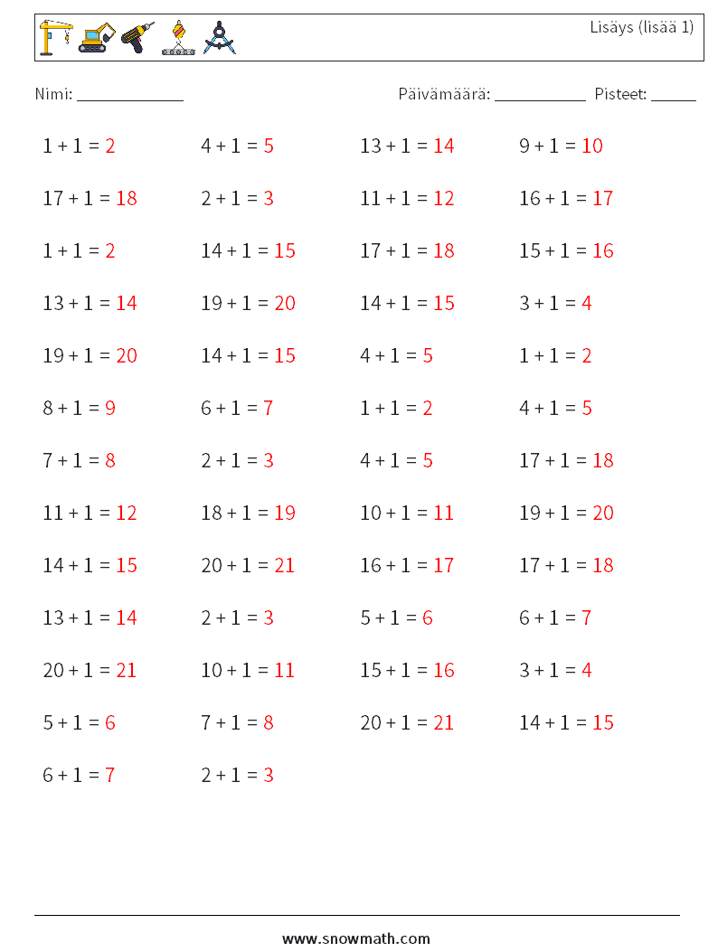 (50) Lisäys (lisää 1) Matematiikan laskentataulukot 5 Kysymys, vastaus