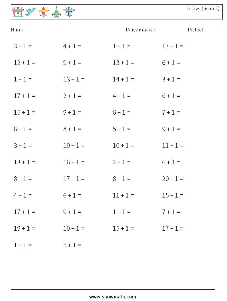 (50) Lisäys (lisää 1) Matematiikan laskentataulukot 6