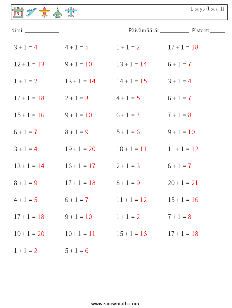 (50) Lisäys (lisää 1) Matematiikan laskentataulukot 6 Kysymys, vastaus