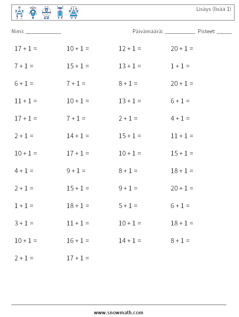 (50) Lisäys (lisää 1) Matematiikan laskentataulukot 7