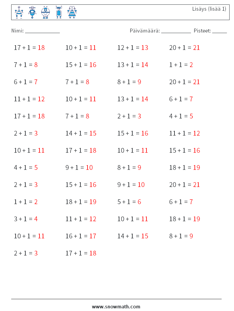 (50) Lisäys (lisää 1) Matematiikan laskentataulukot 7 Kysymys, vastaus