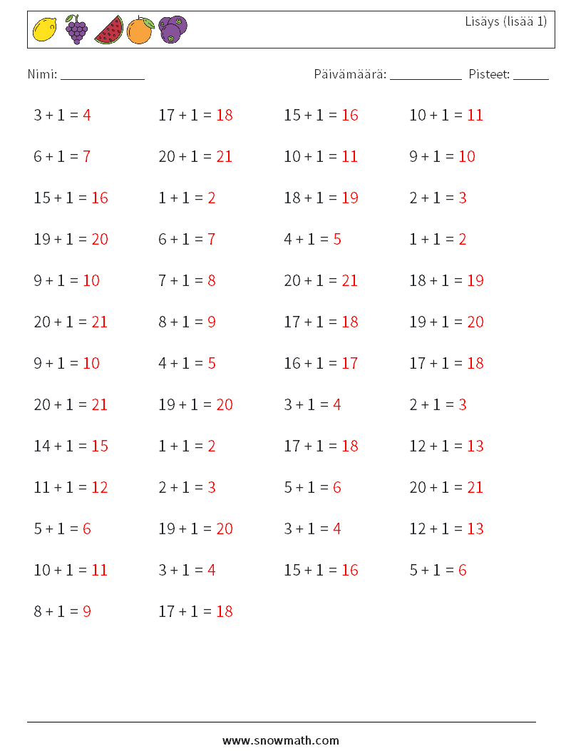 (50) Lisäys (lisää 1) Matematiikan laskentataulukot 9 Kysymys, vastaus