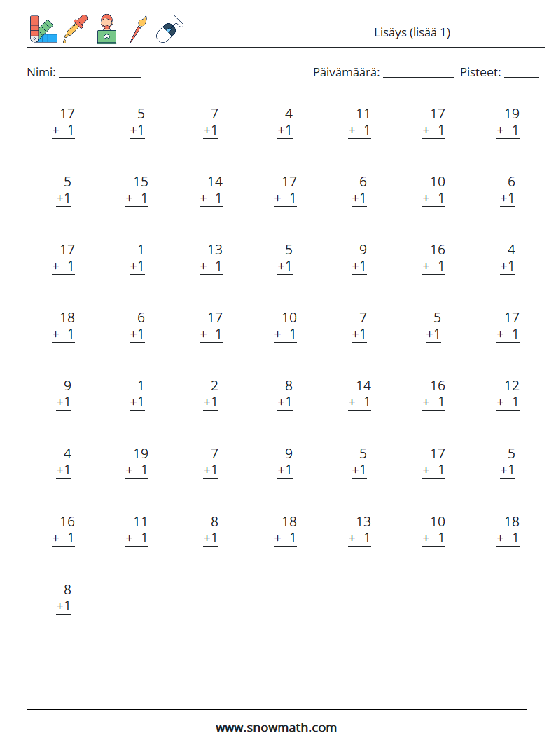 (50) Lisäys (lisää 1) Matematiikan laskentataulukot 1