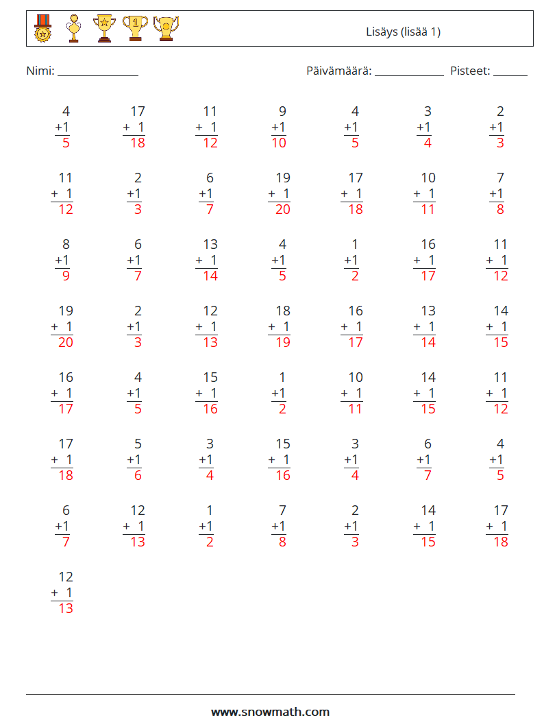 (50) Lisäys (lisää 1) Matematiikan laskentataulukot 10 Kysymys, vastaus