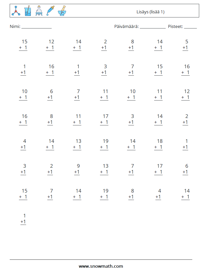 (50) Lisäys (lisää 1) Matematiikan laskentataulukot 11