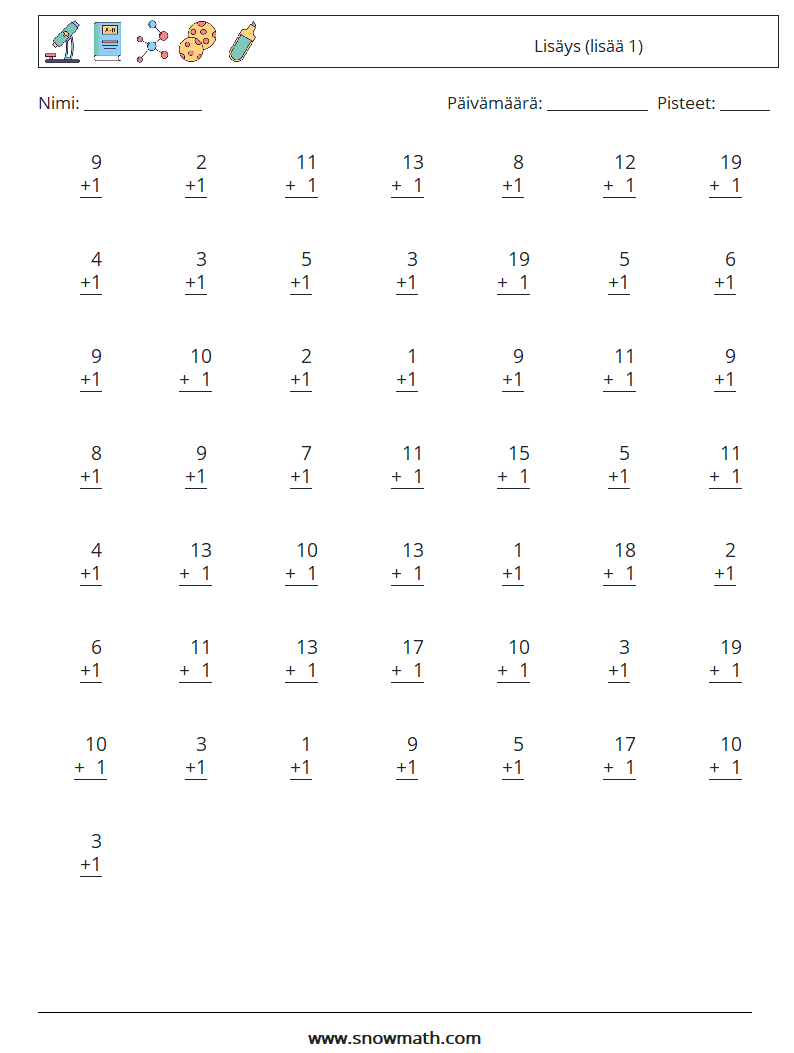 (50) Lisäys (lisää 1) Matematiikan laskentataulukot 12