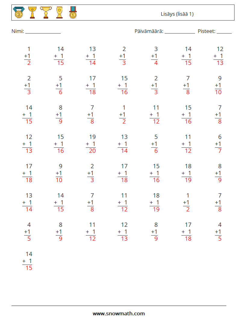 (50) Lisäys (lisää 1) Matematiikan laskentataulukot 16 Kysymys, vastaus