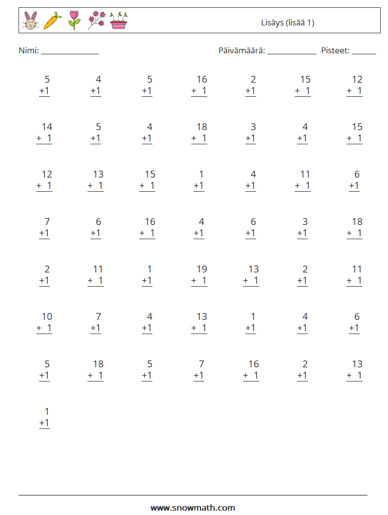 (50) Lisäys (lisää 1) Matematiikan laskentataulukot 18