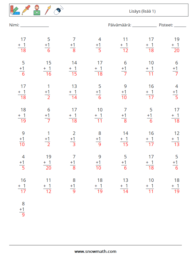 (50) Lisäys (lisää 1) Matematiikan laskentataulukot 1 Kysymys, vastaus