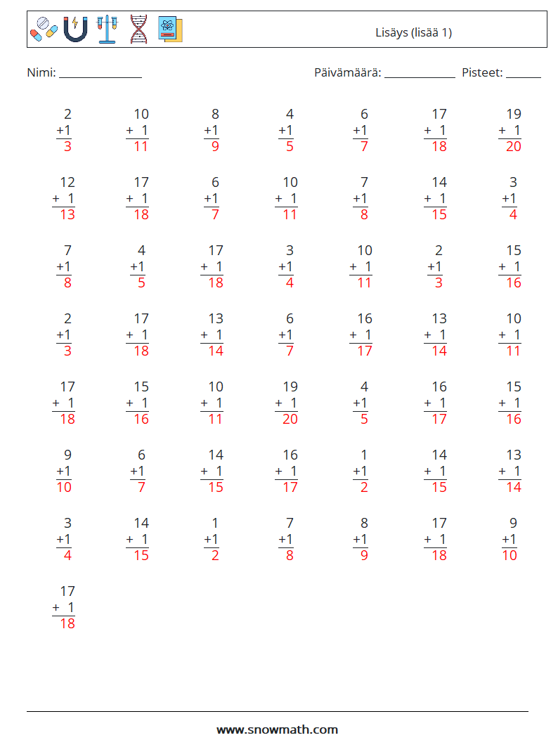 (50) Lisäys (lisää 1) Matematiikan laskentataulukot 2 Kysymys, vastaus