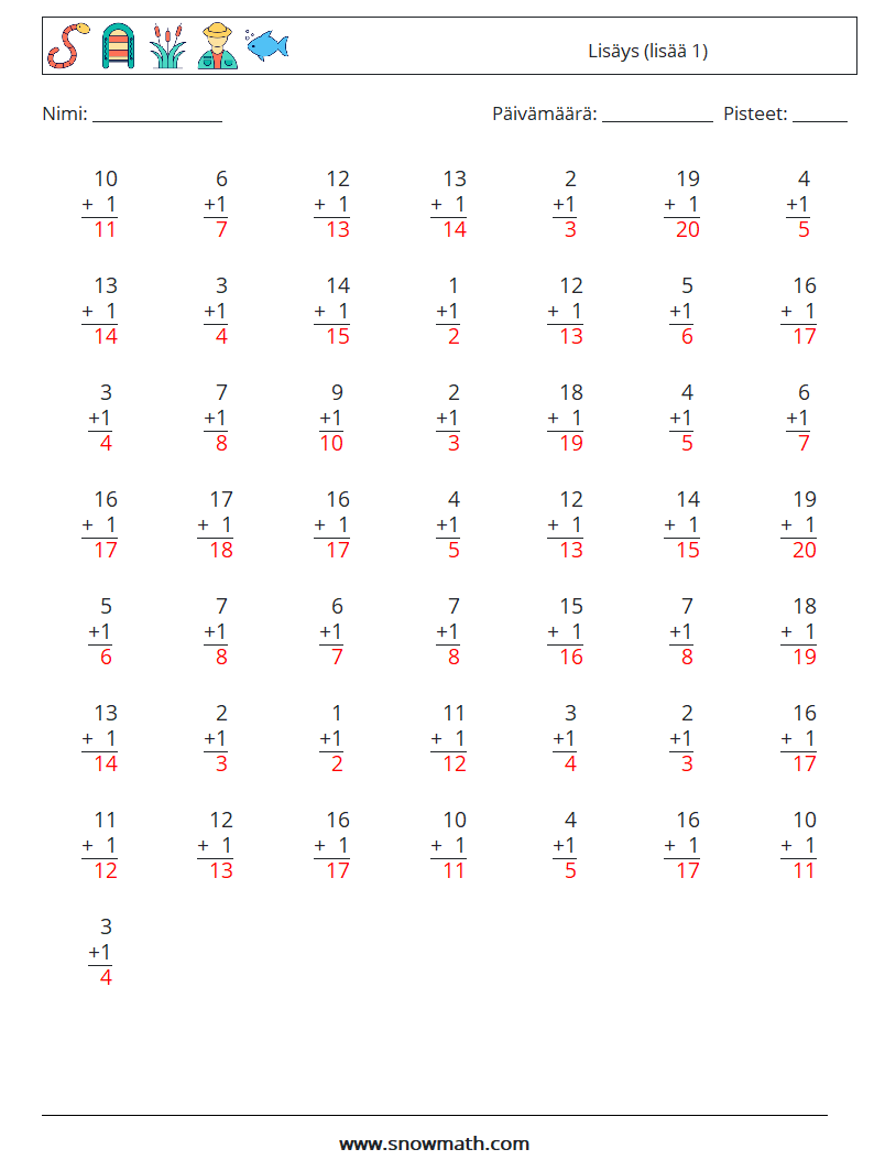 (50) Lisäys (lisää 1) Matematiikan laskentataulukot 3 Kysymys, vastaus