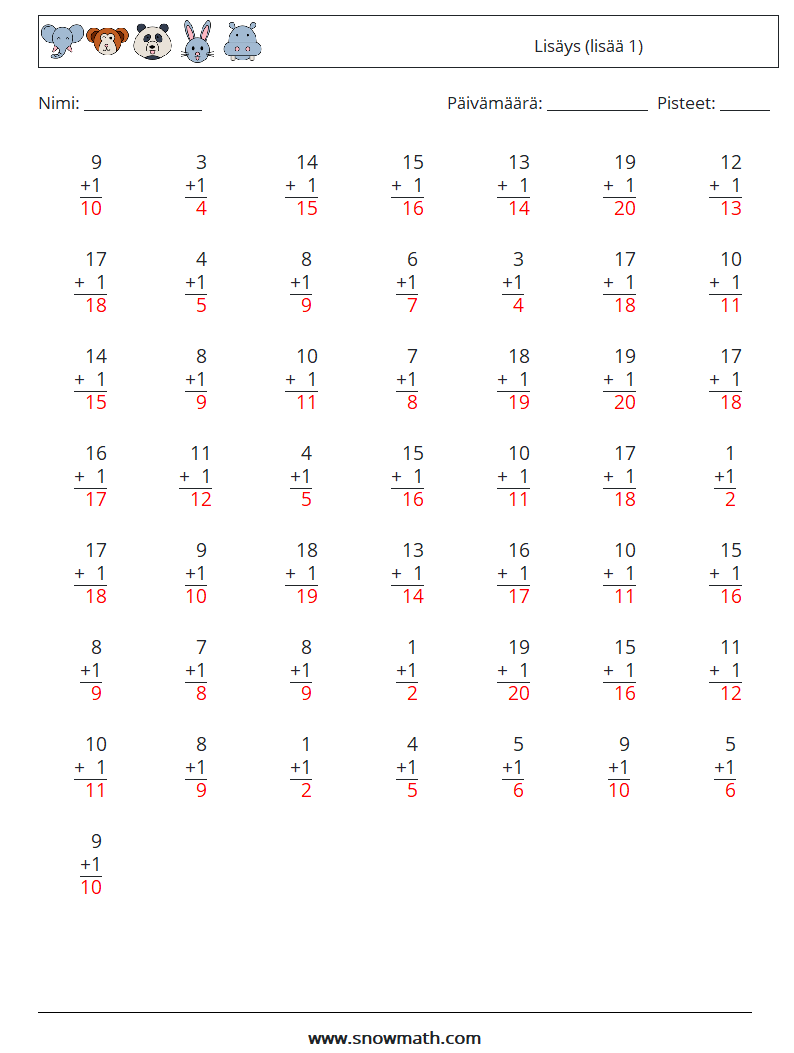 (50) Lisäys (lisää 1) Matematiikan laskentataulukot 4 Kysymys, vastaus