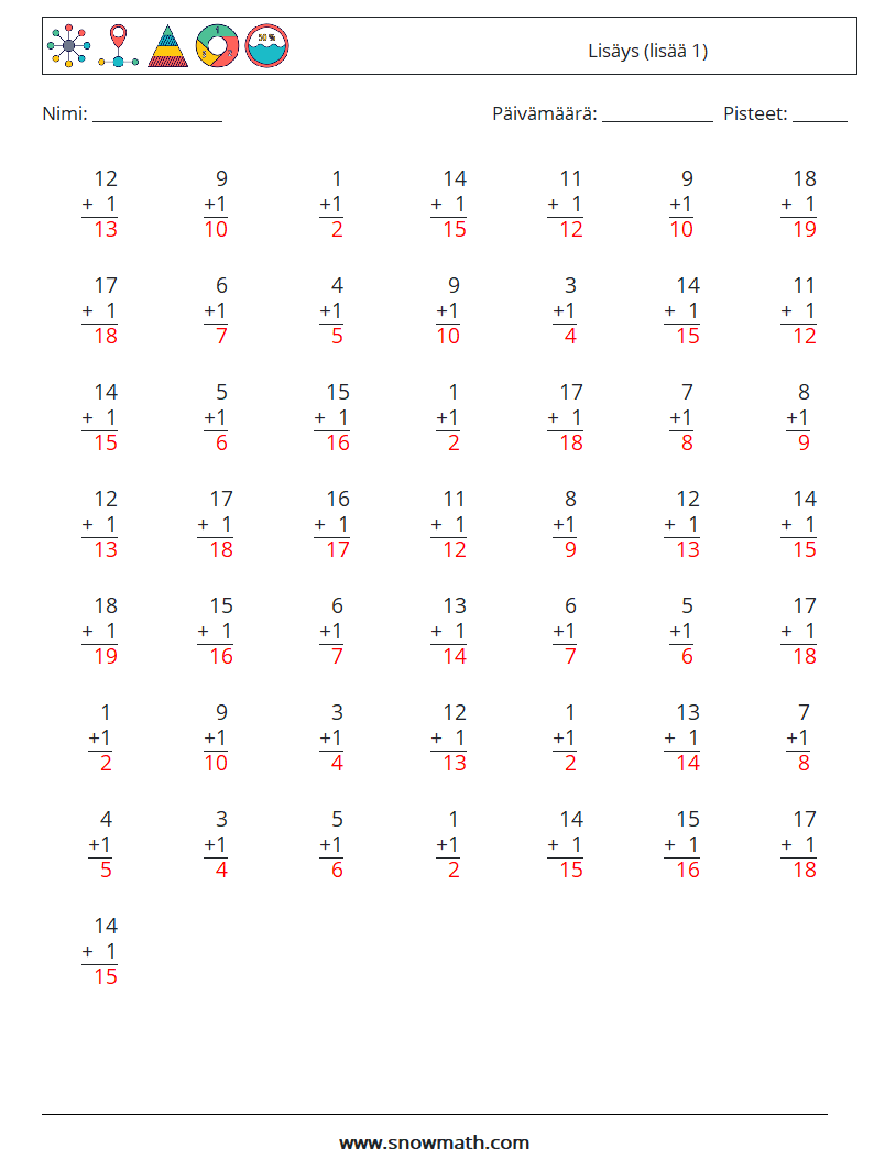 (50) Lisäys (lisää 1) Matematiikan laskentataulukot 6 Kysymys, vastaus