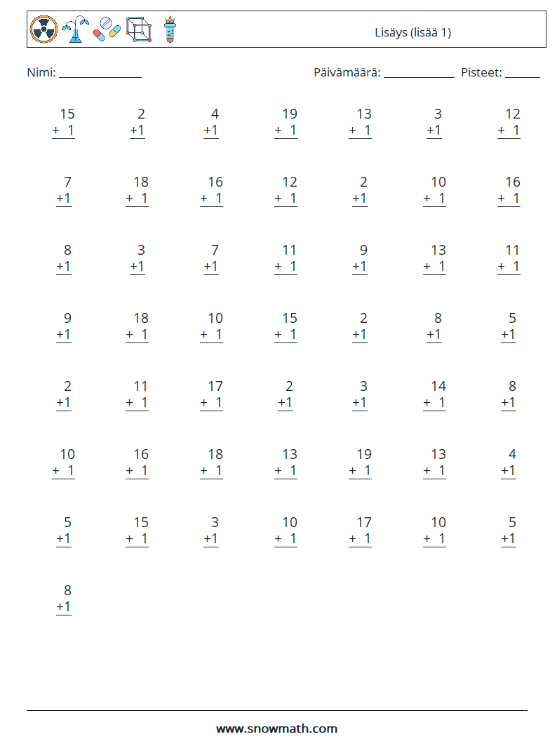 (50) Lisäys (lisää 1) Matematiikan laskentataulukot 7