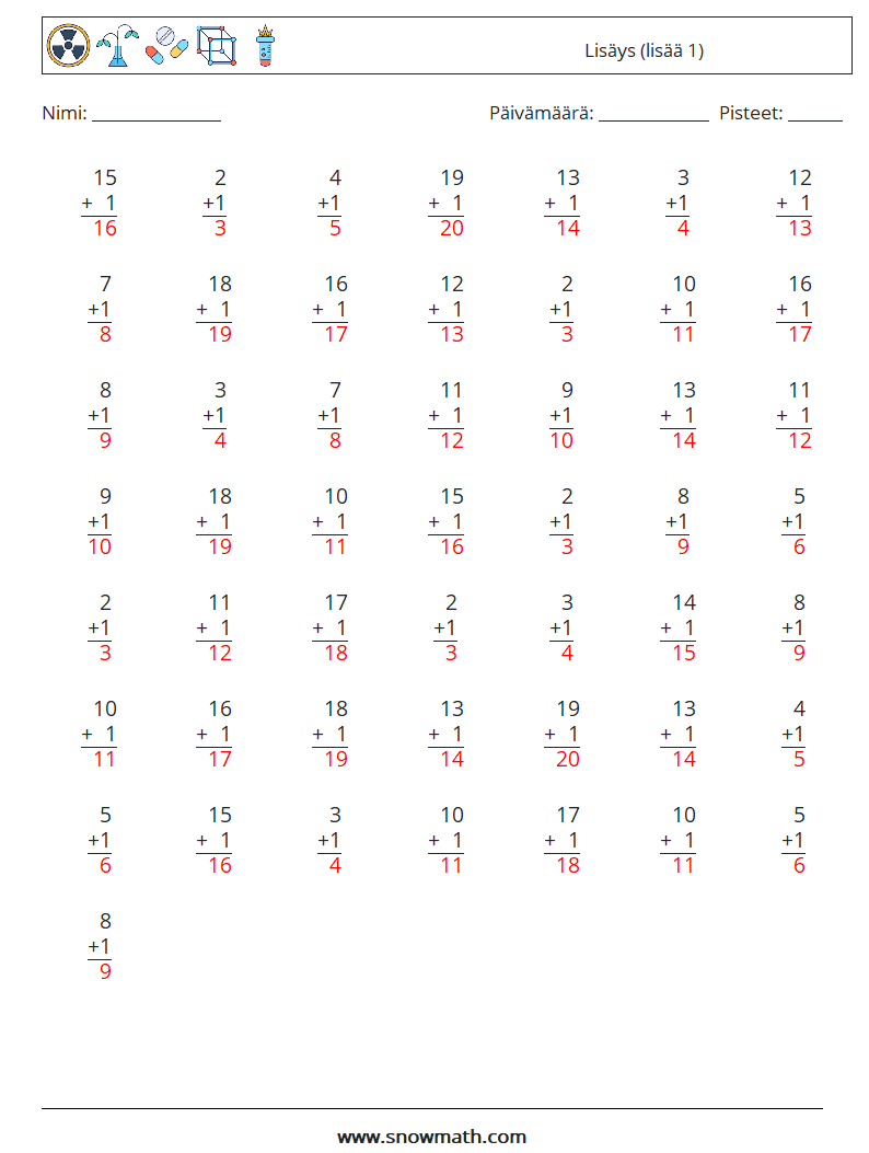 (50) Lisäys (lisää 1) Matematiikan laskentataulukot 7 Kysymys, vastaus