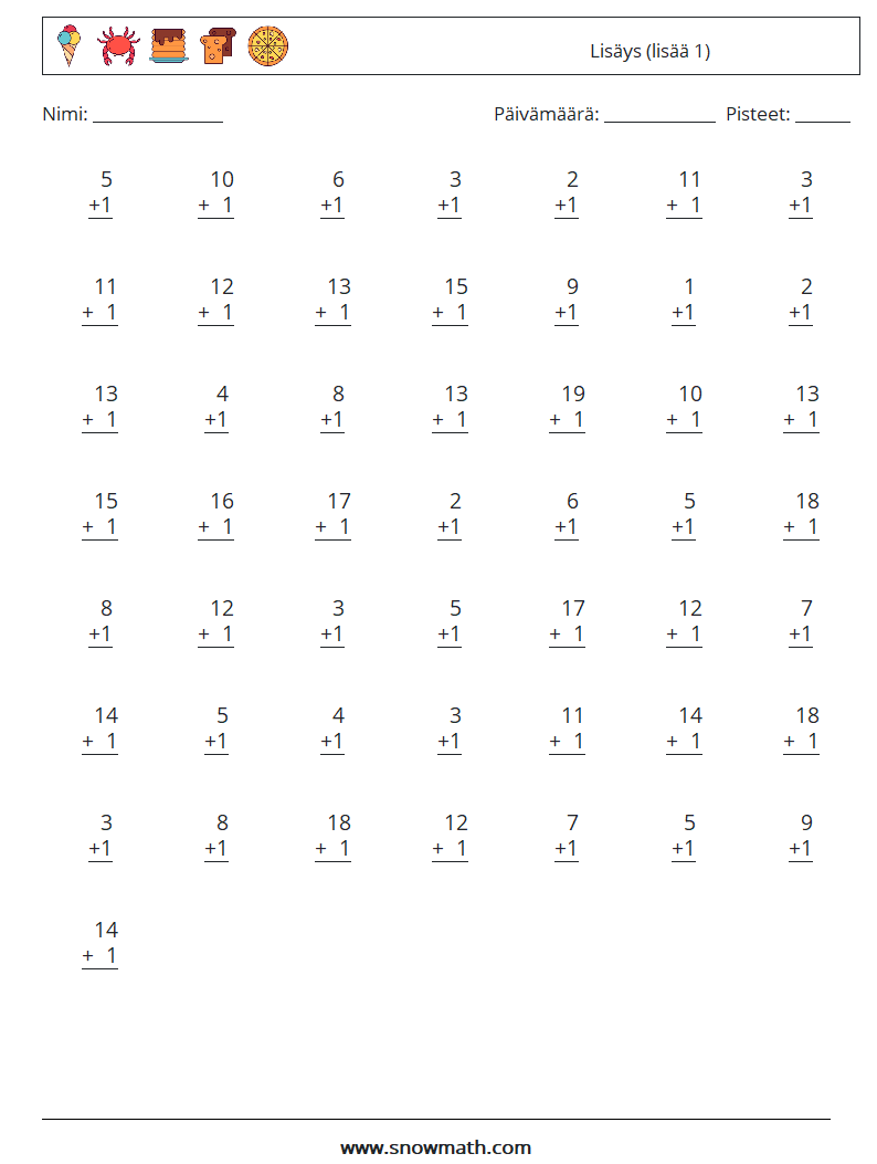 (50) Lisäys (lisää 1) Matematiikan laskentataulukot 8