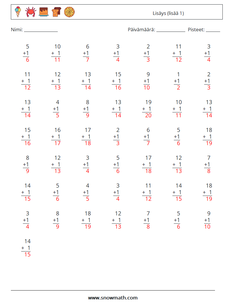 (50) Lisäys (lisää 1) Matematiikan laskentataulukot 8 Kysymys, vastaus