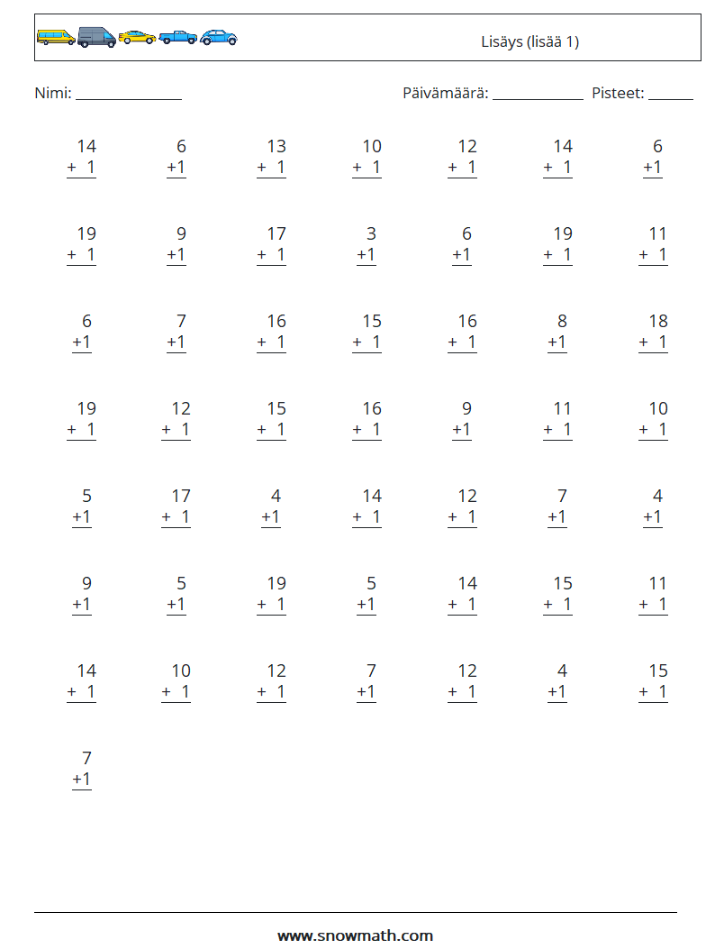 (50) Lisäys (lisää 1) Matematiikan laskentataulukot 9