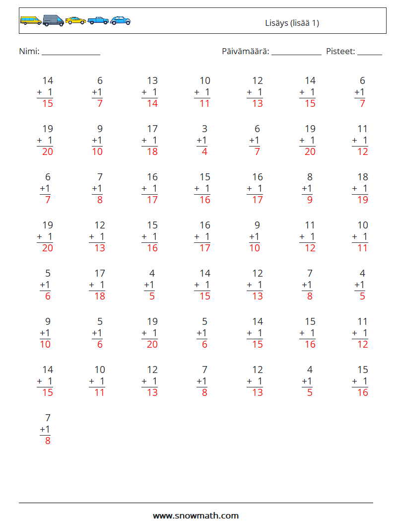 (50) Lisäys (lisää 1) Matematiikan laskentataulukot 9 Kysymys, vastaus