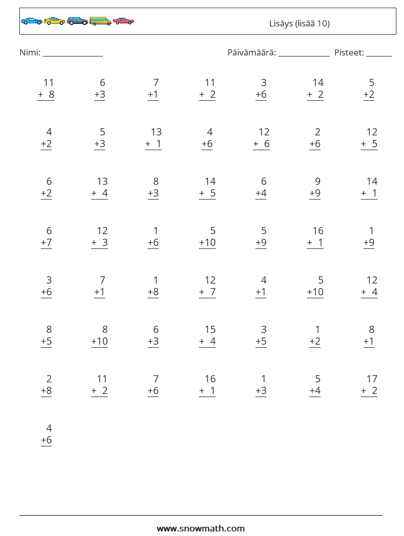 (50) Lisäys (lisää 10) Matematiikan laskentataulukot 14