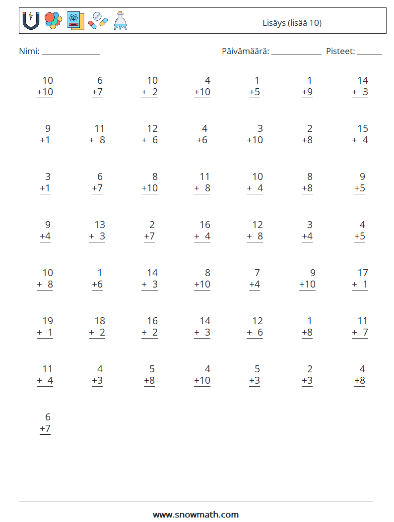 (50) Lisäys (lisää 10) Matematiikan laskentataulukot 17