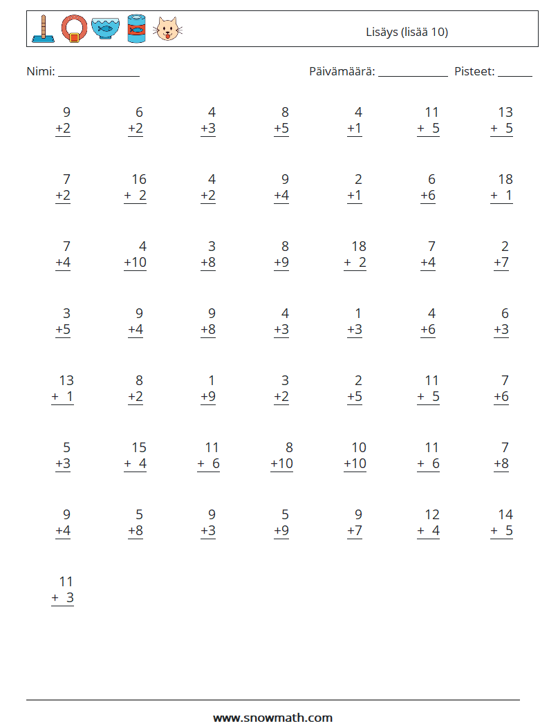 (50) Lisäys (lisää 10) Matematiikan laskentataulukot 2