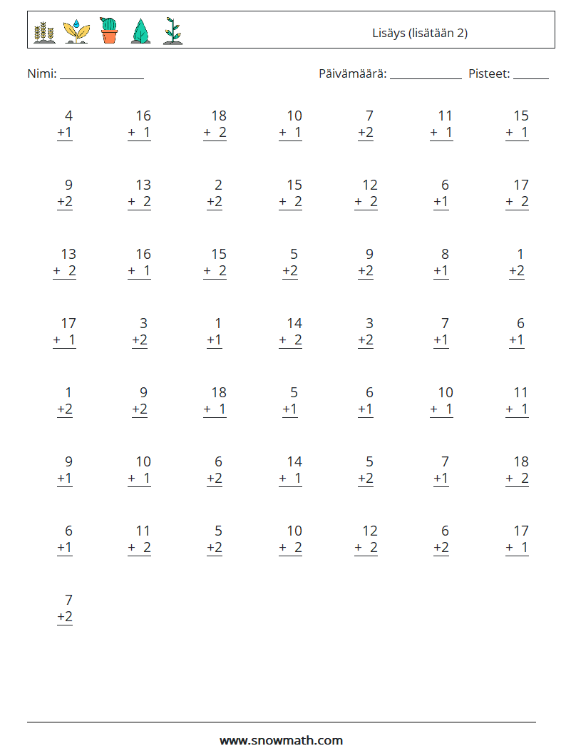 (50) Lisäys (lisätään 2) Matematiikan laskentataulukot 13