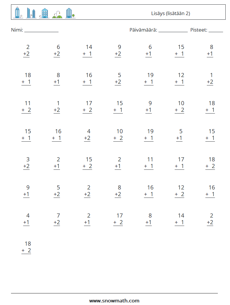 (50) Lisäys (lisätään 2) Matematiikan laskentataulukot 14