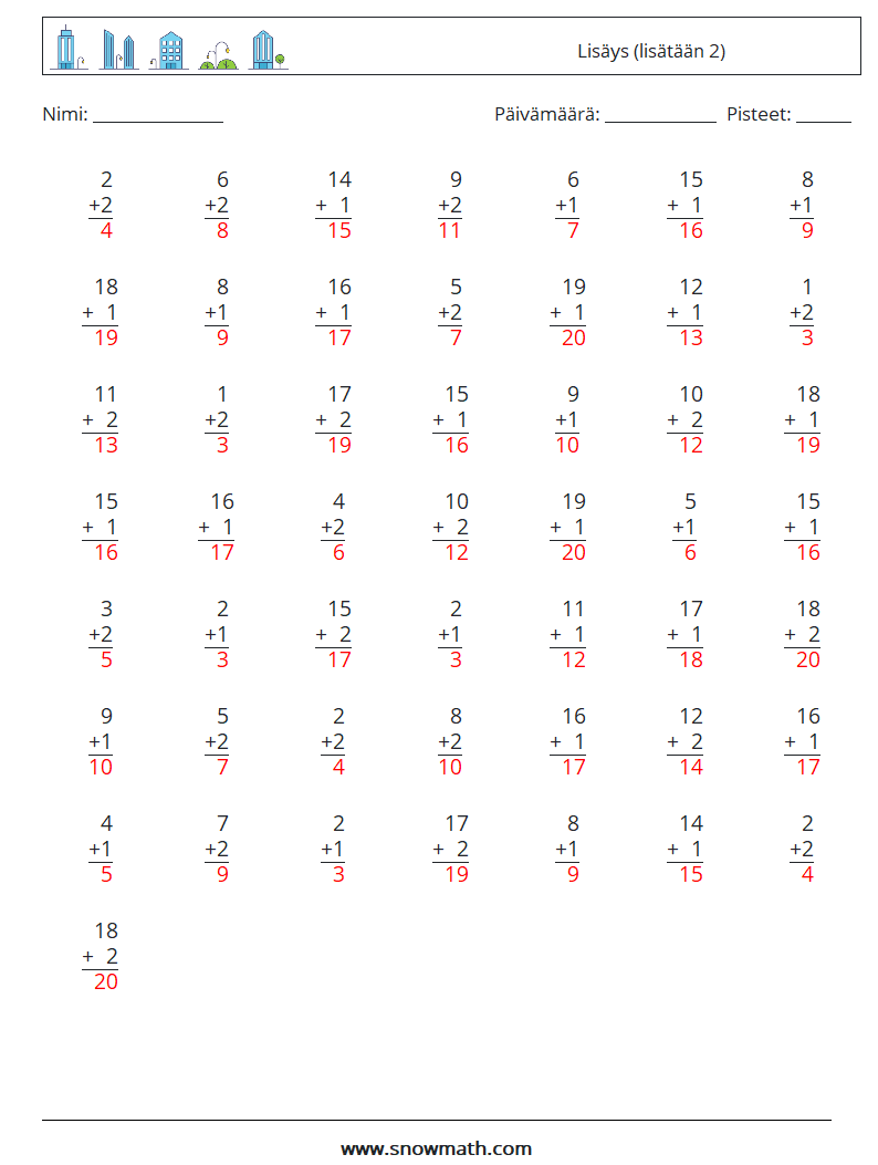 (50) Lisäys (lisätään 2) Matematiikan laskentataulukot 14 Kysymys, vastaus