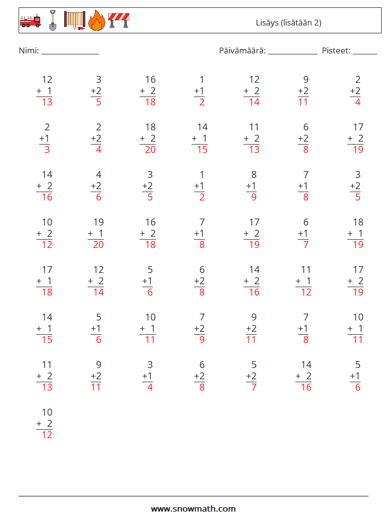 (50) Lisäys (lisätään 2) Matematiikan laskentataulukot 17 Kysymys, vastaus