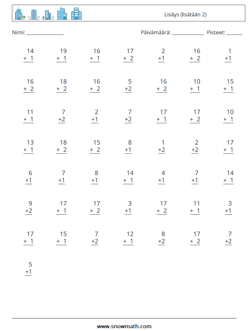 (50) Lisäys (lisätään 2) Matematiikan laskentataulukot 18