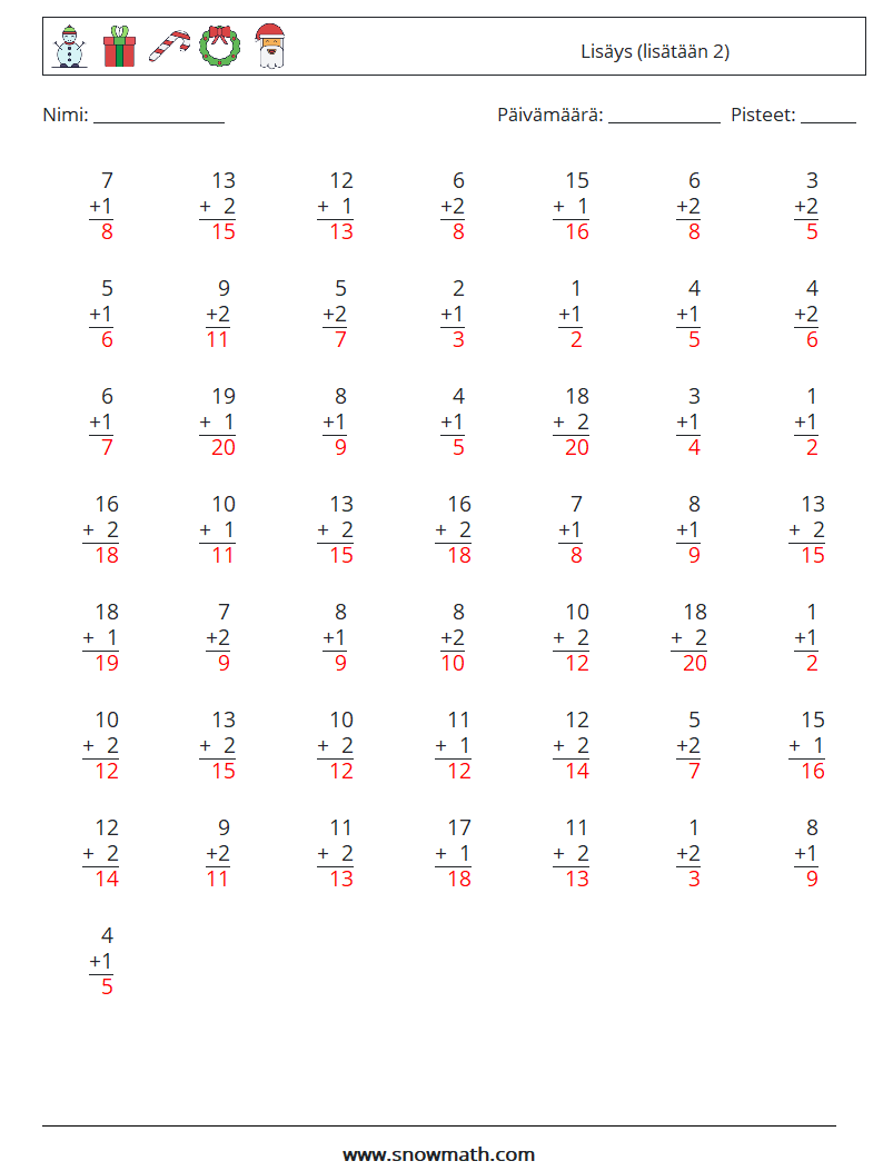 (50) Lisäys (lisätään 2) Matematiikan laskentataulukot 1 Kysymys, vastaus