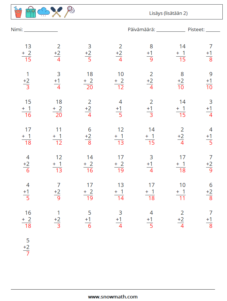 (50) Lisäys (lisätään 2) Matematiikan laskentataulukot 2 Kysymys, vastaus