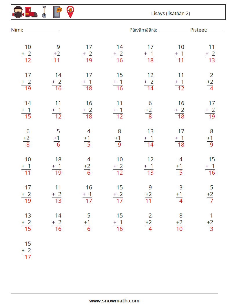 (50) Lisäys (lisätään 2) Matematiikan laskentataulukot 3 Kysymys, vastaus