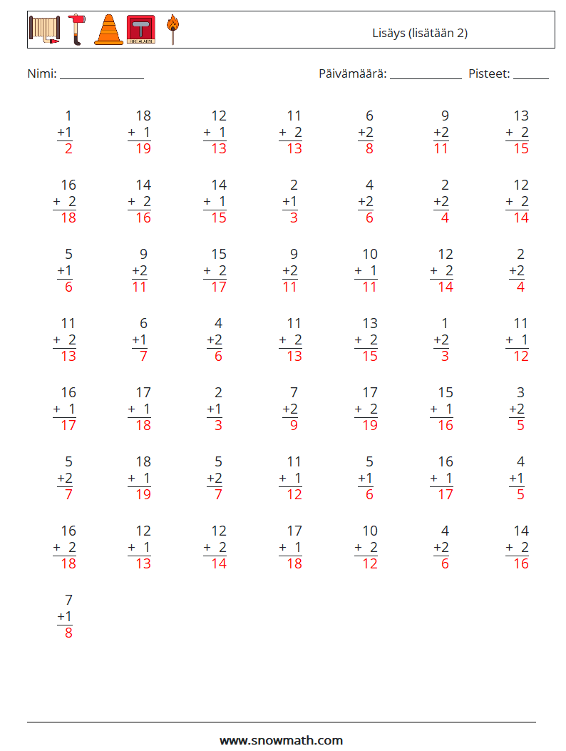 (50) Lisäys (lisätään 2) Matematiikan laskentataulukot 4 Kysymys, vastaus