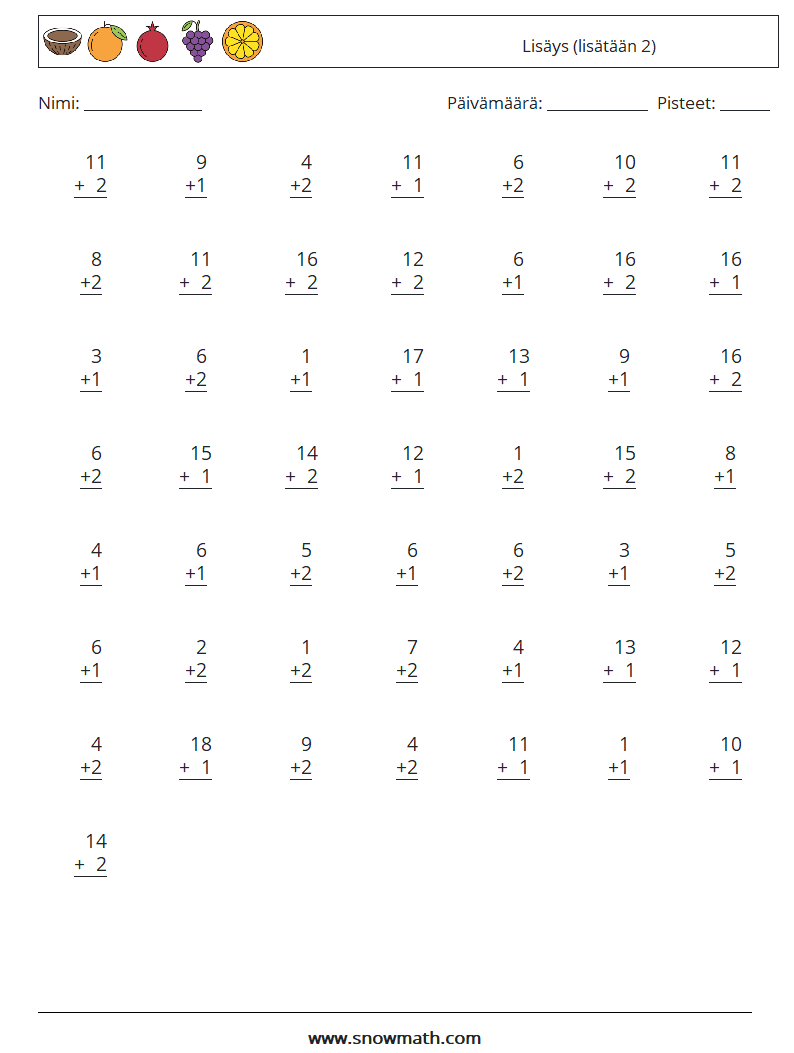 (50) Lisäys (lisätään 2) Matematiikan laskentataulukot 5