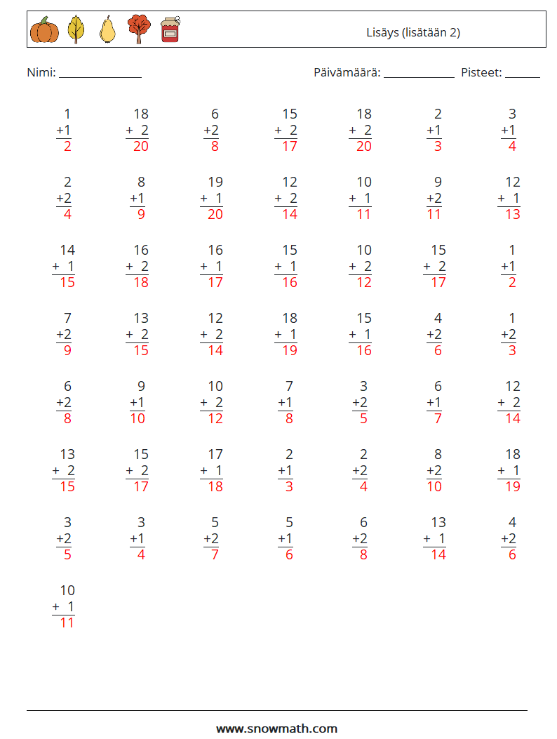 (50) Lisäys (lisätään 2) Matematiikan laskentataulukot 6 Kysymys, vastaus