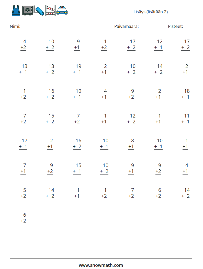 (50) Lisäys (lisätään 2) Matematiikan laskentataulukot 7