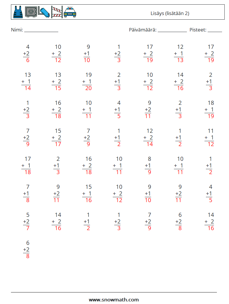 (50) Lisäys (lisätään 2) Matematiikan laskentataulukot 7 Kysymys, vastaus