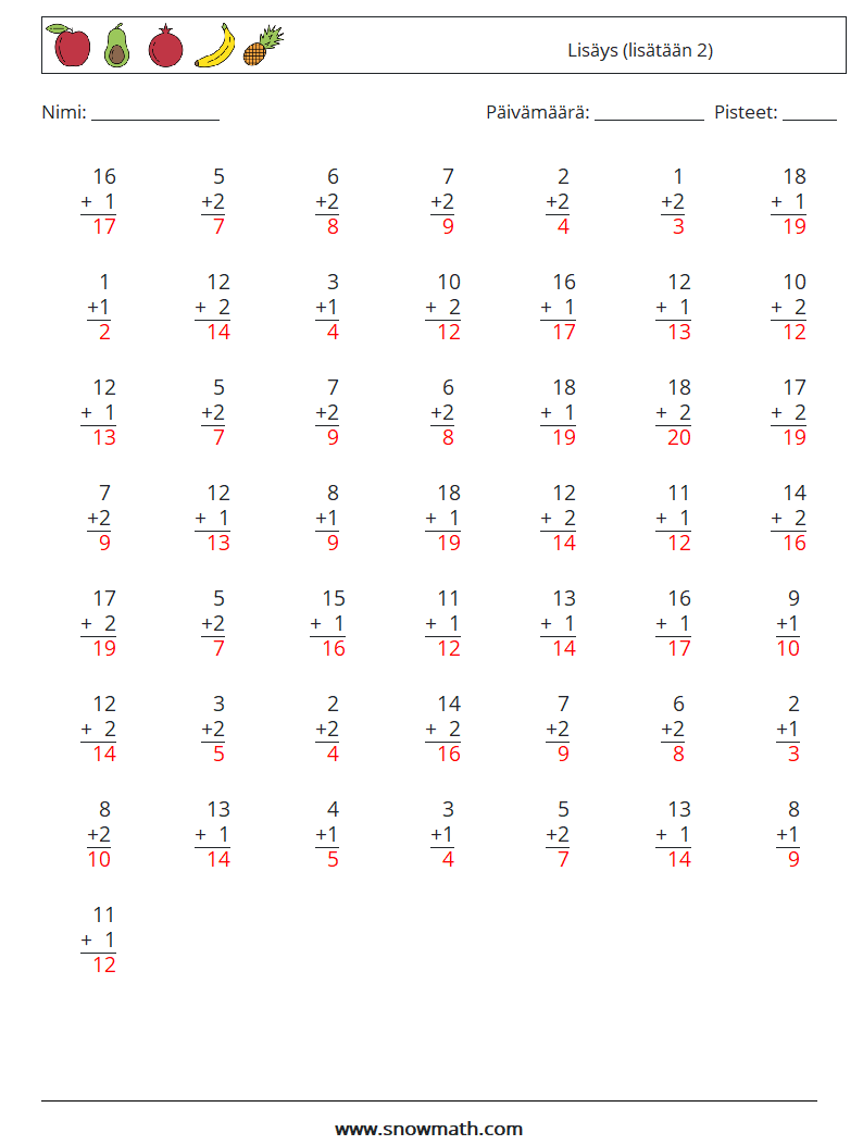 (50) Lisäys (lisätään 2) Matematiikan laskentataulukot 8 Kysymys, vastaus