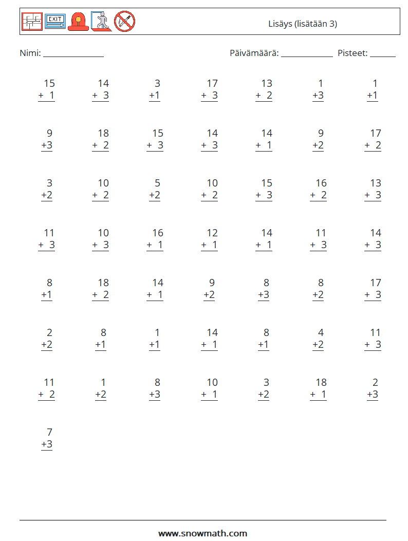 (50) Lisäys (lisätään 3) Matematiikan laskentataulukot 10