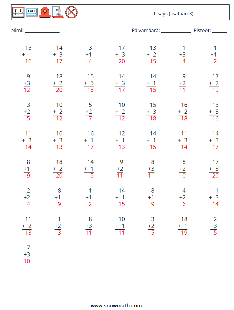 (50) Lisäys (lisätään 3) Matematiikan laskentataulukot 10 Kysymys, vastaus