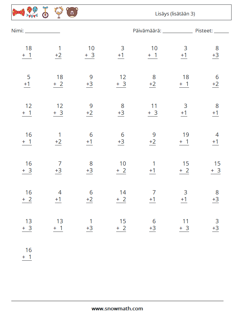 (50) Lisäys (lisätään 3) Matematiikan laskentataulukot 11