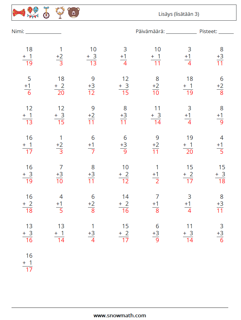 (50) Lisäys (lisätään 3) Matematiikan laskentataulukot 11 Kysymys, vastaus