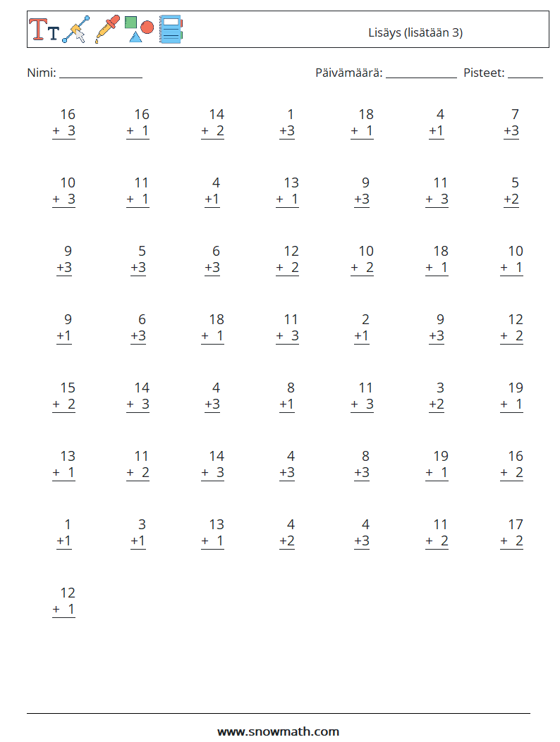 (50) Lisäys (lisätään 3) Matematiikan laskentataulukot 13