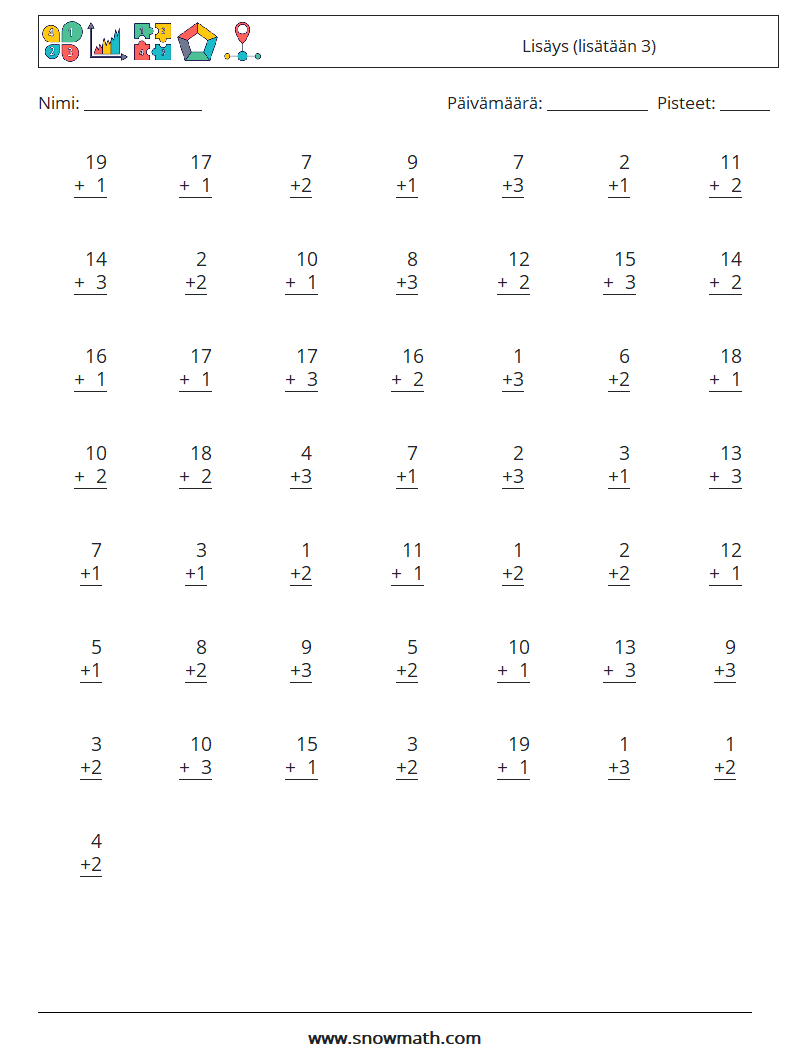 (50) Lisäys (lisätään 3) Matematiikan laskentataulukot 14