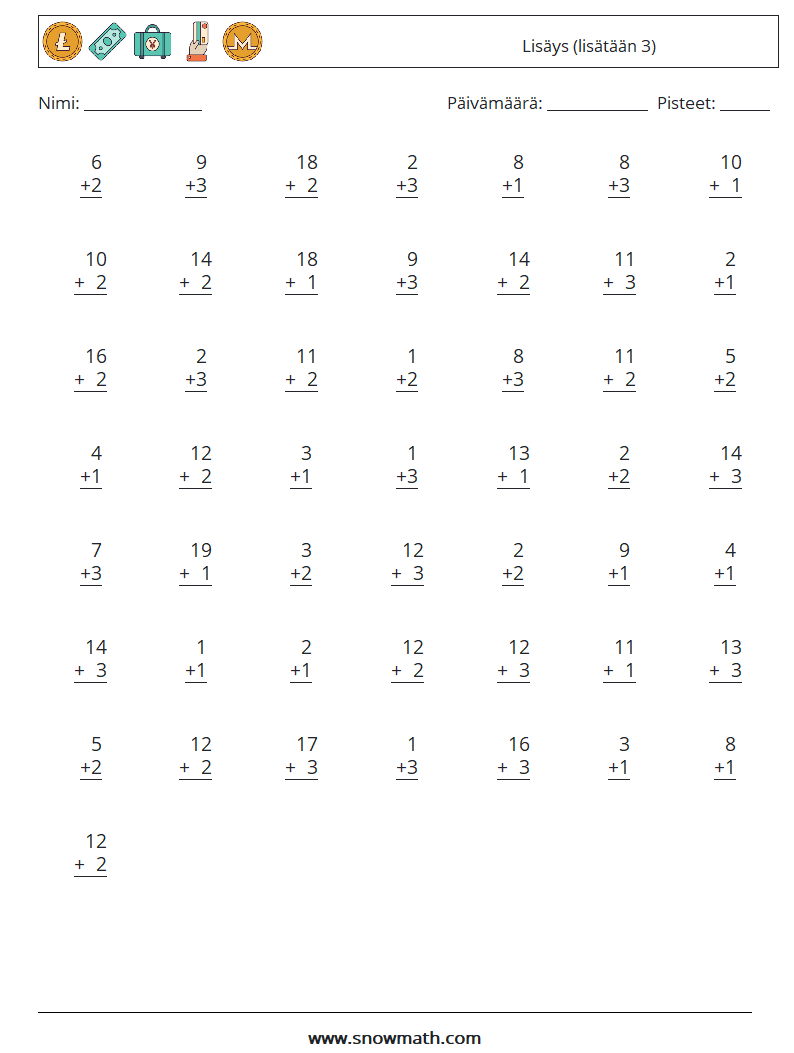 (50) Lisäys (lisätään 3) Matematiikan laskentataulukot 15